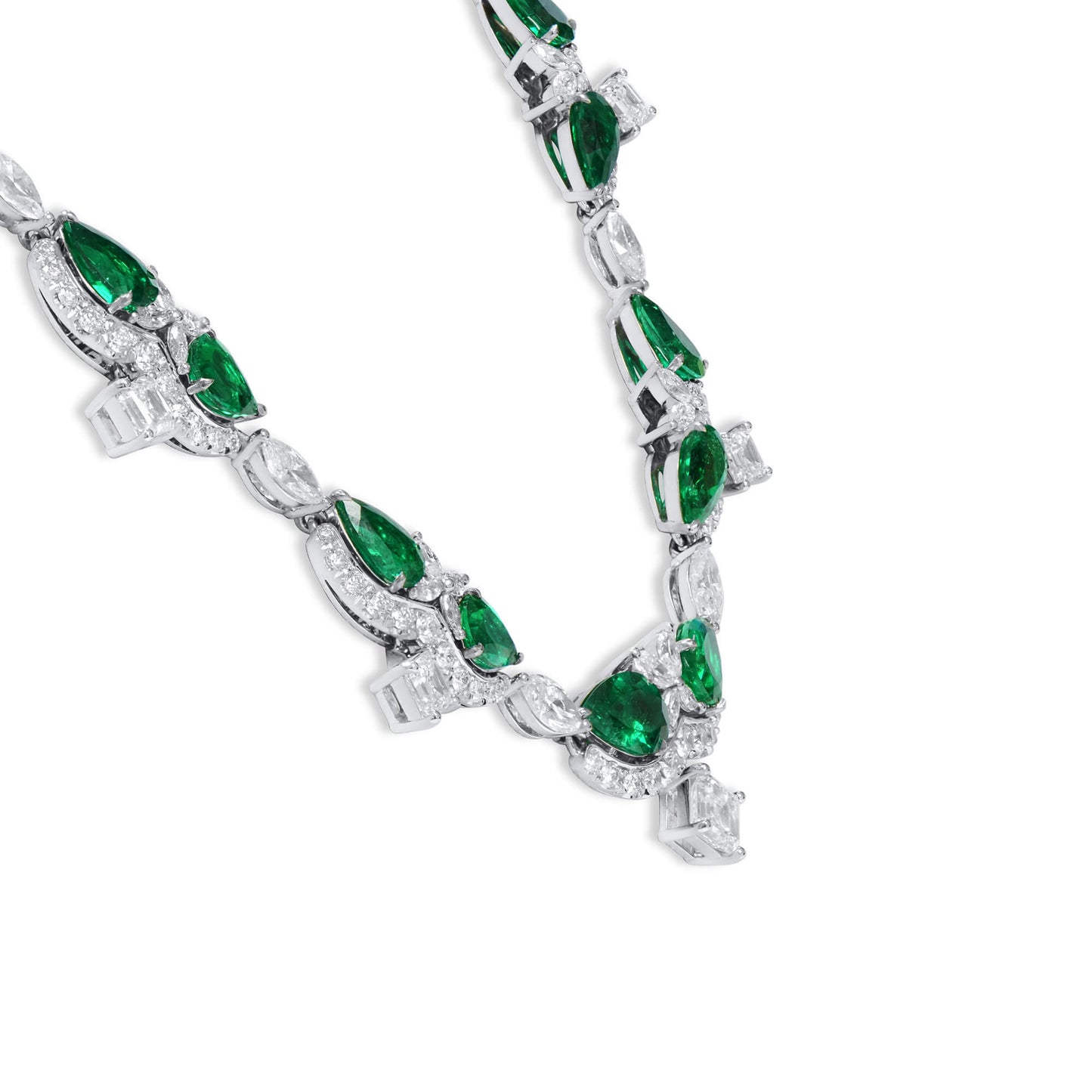 Natural Vivid Green Emerald Necklace, 38.45 Ct. TW, Pear shape, C.DUNAIGRE Certified
