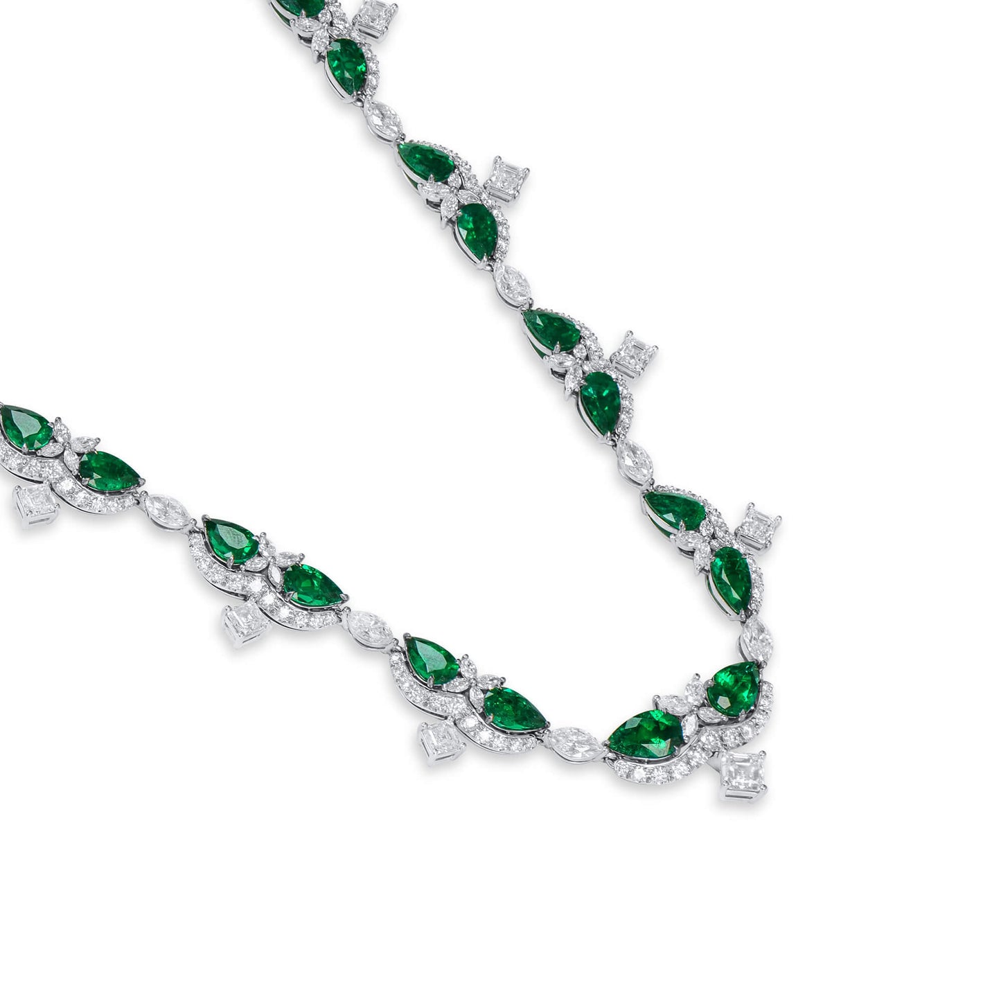 Natural Vivid Green Emerald Necklace, 38.45 Ct. TW, Pear shape, C.DUNAIGRE Certified