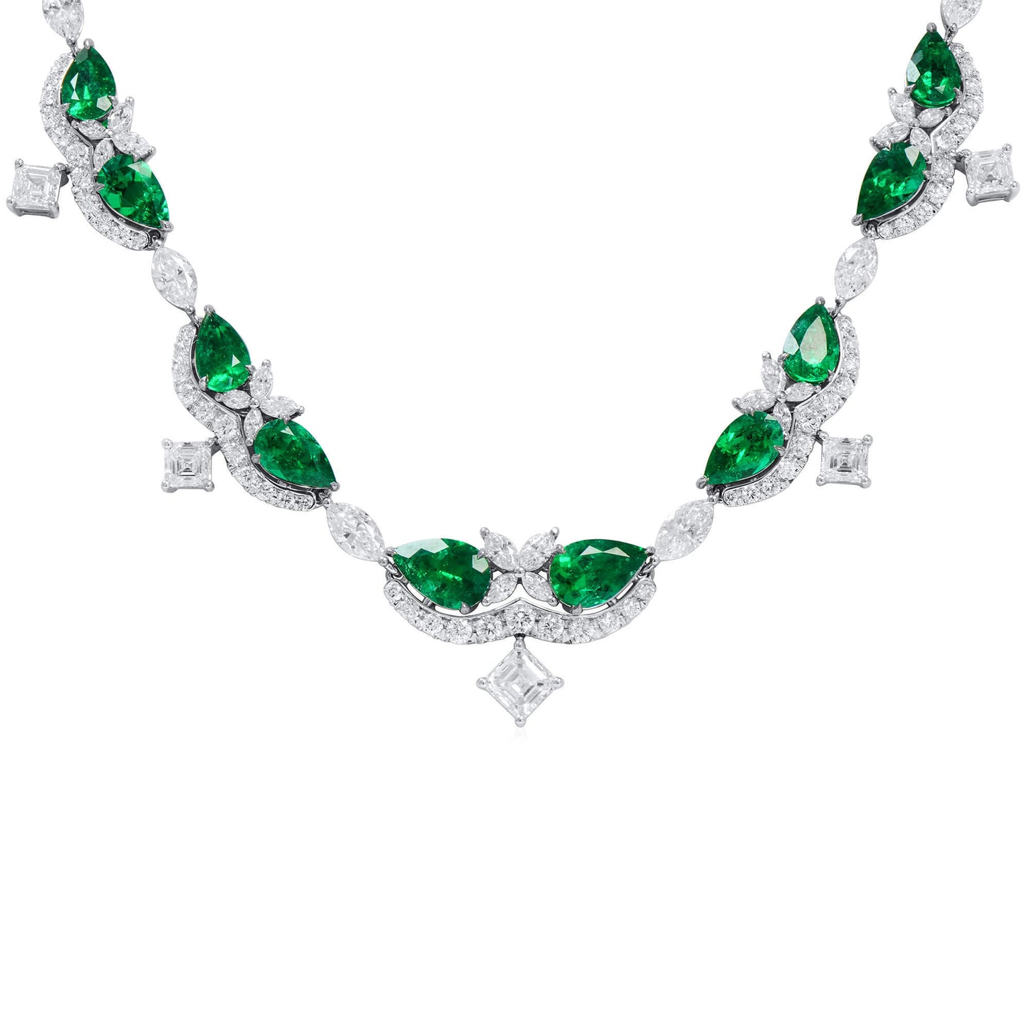 Natural Vivid Green Emerald Necklace, 38.45 Ct. TW, Pear shape, C.DUNAIGRE Certified