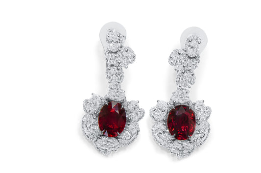 Vivid Red Ruby and Diamond Earrings, 6.07 Ct. (11.72 Ct. TW), Oval Shape, GRS2023-035913