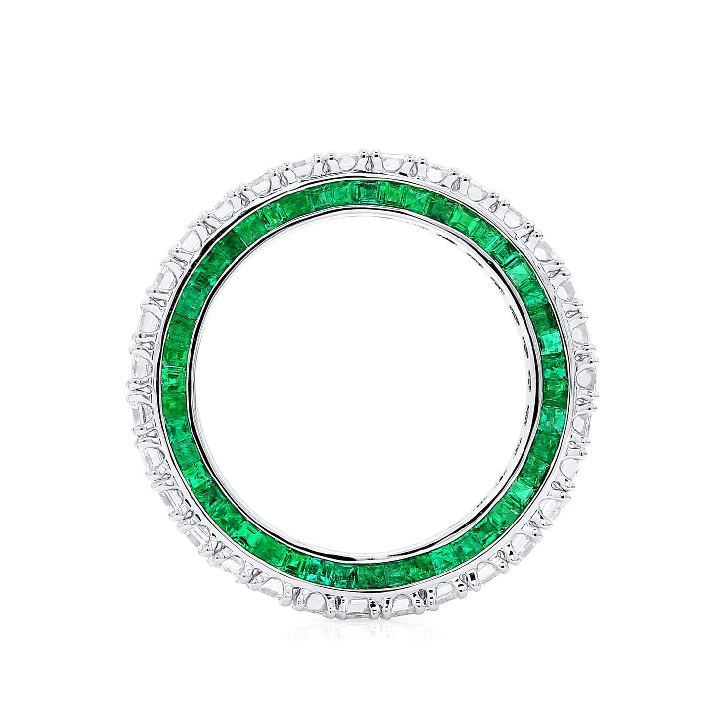 White Diamond and Emerald Eternity Band Ring, 3.12 Ct. (5.66 Ct. TW), Baguette shape