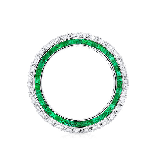 White Diamond and Emerald Eternity Band Ring, 3.12 Ct. (5.66 Ct. TW), Baguette shape