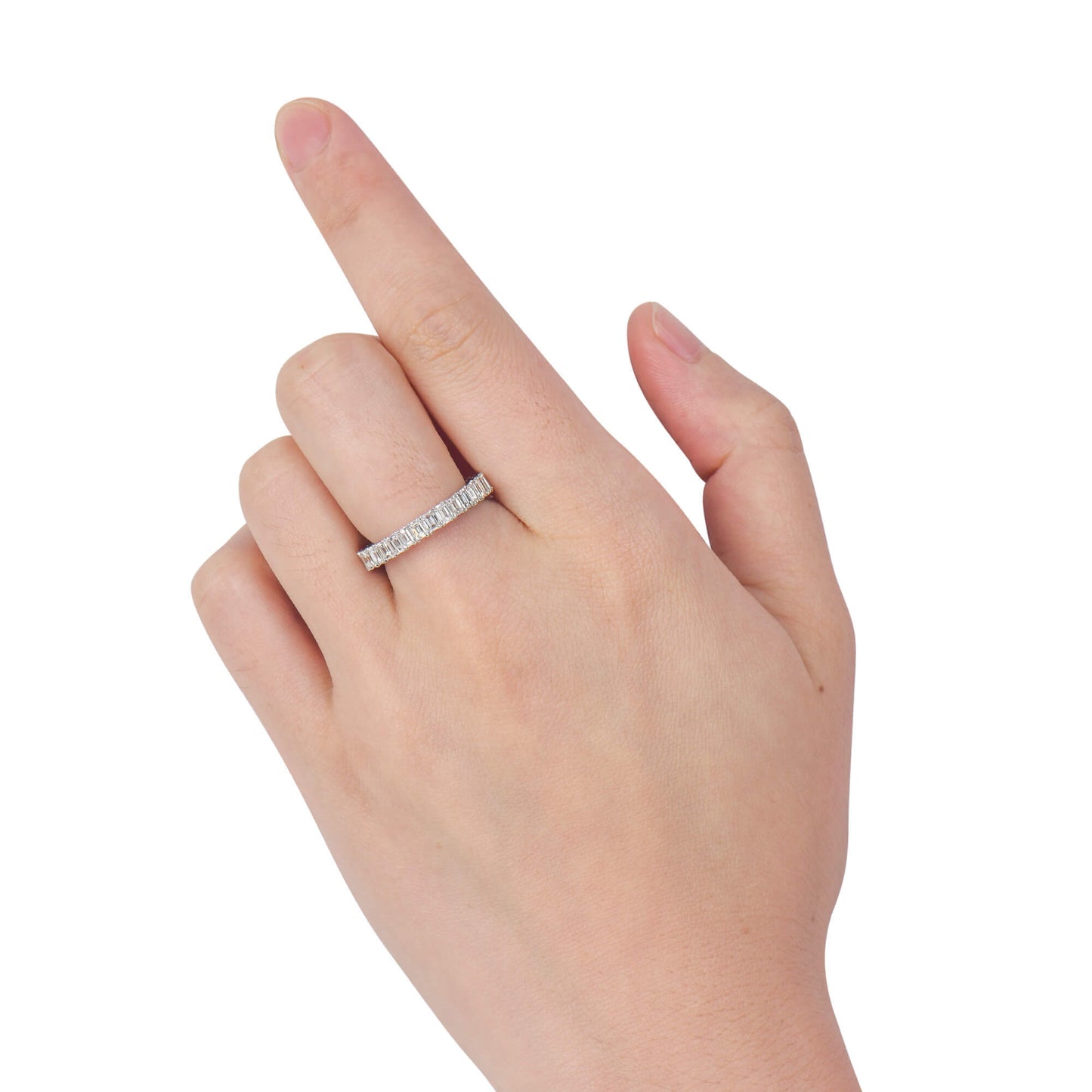 White Diamond and Emerald Eternity Band Ring, 3.12 Ct. (5.66 Ct. TW), Baguette shape