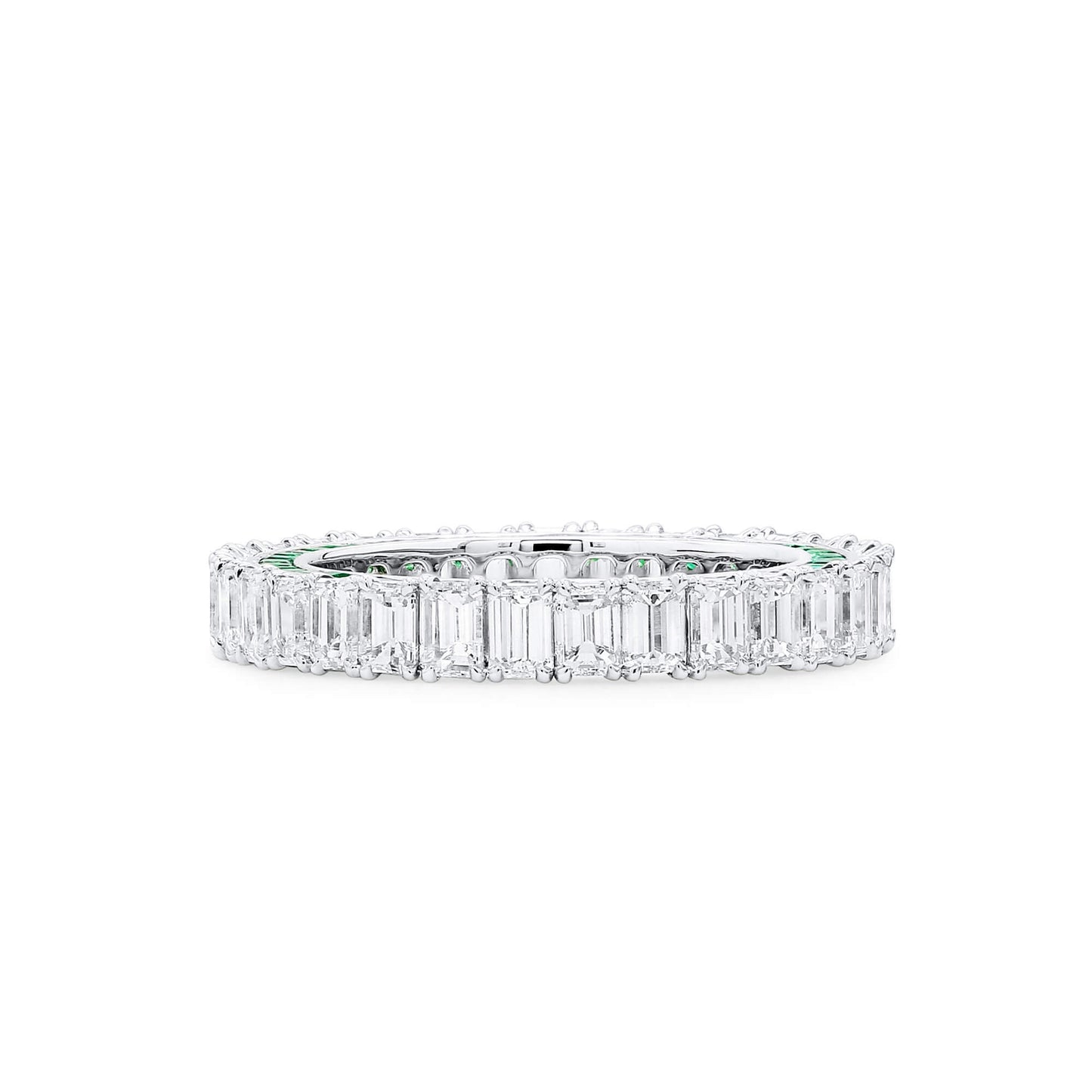 White Diamond and Emerald Eternity Band Ring, 3.12 Ct. (5.66 Ct. TW), Baguette shape