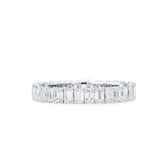 White Diamond and Emerald Eternity Band Ring, 3.12 Ct. (5.66 Ct. TW), Baguette shape