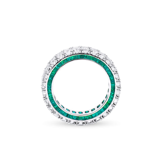 White Diamond and Emerald Eternity Band Ring, 4.26 Ct. (7.13 Ct. TW), Emerald Shape