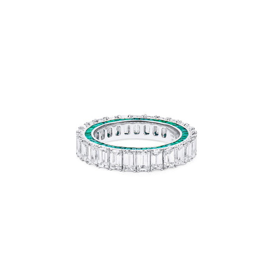 White Diamond and Emerald Eternity Band Ring, 4.26 Ct. (7.13 Ct. TW), Emerald Shape