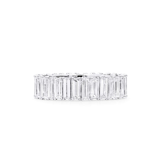 White Diamond and Emerald Eternity Band Ring, 4.87 Ct. (7.75 Ct. TW), Baguette shape