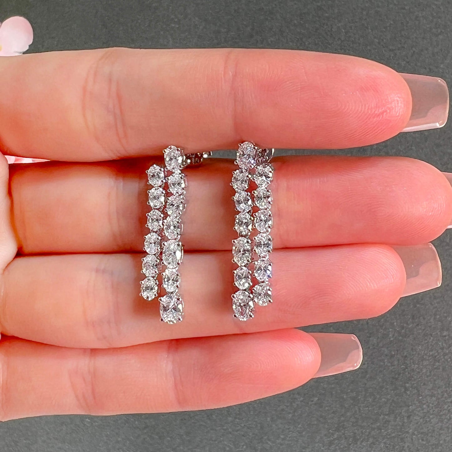 Natural 2.81 Ct. Oval-Cut Diamond Drop Earrings, 18K White Gold