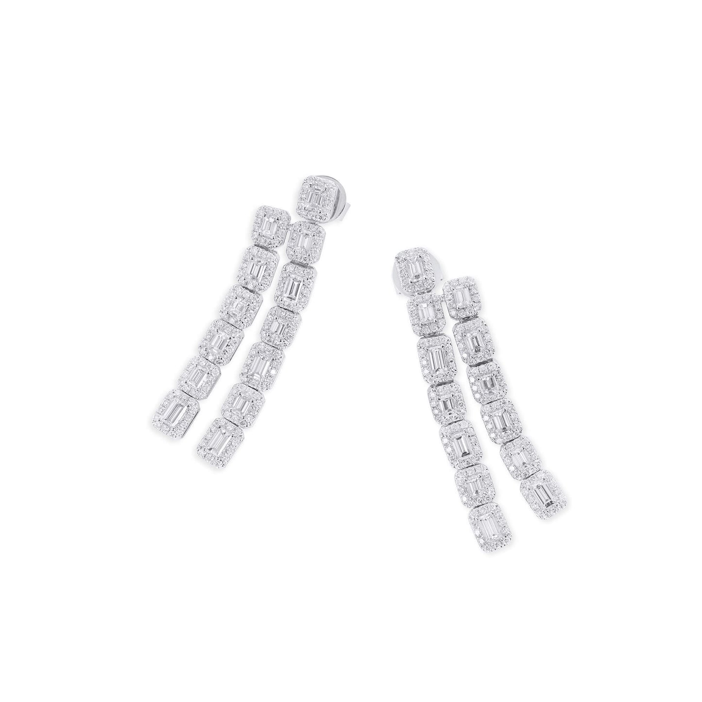 White Diamond Earrings, 3.05 Ct. TW, Baguette shape