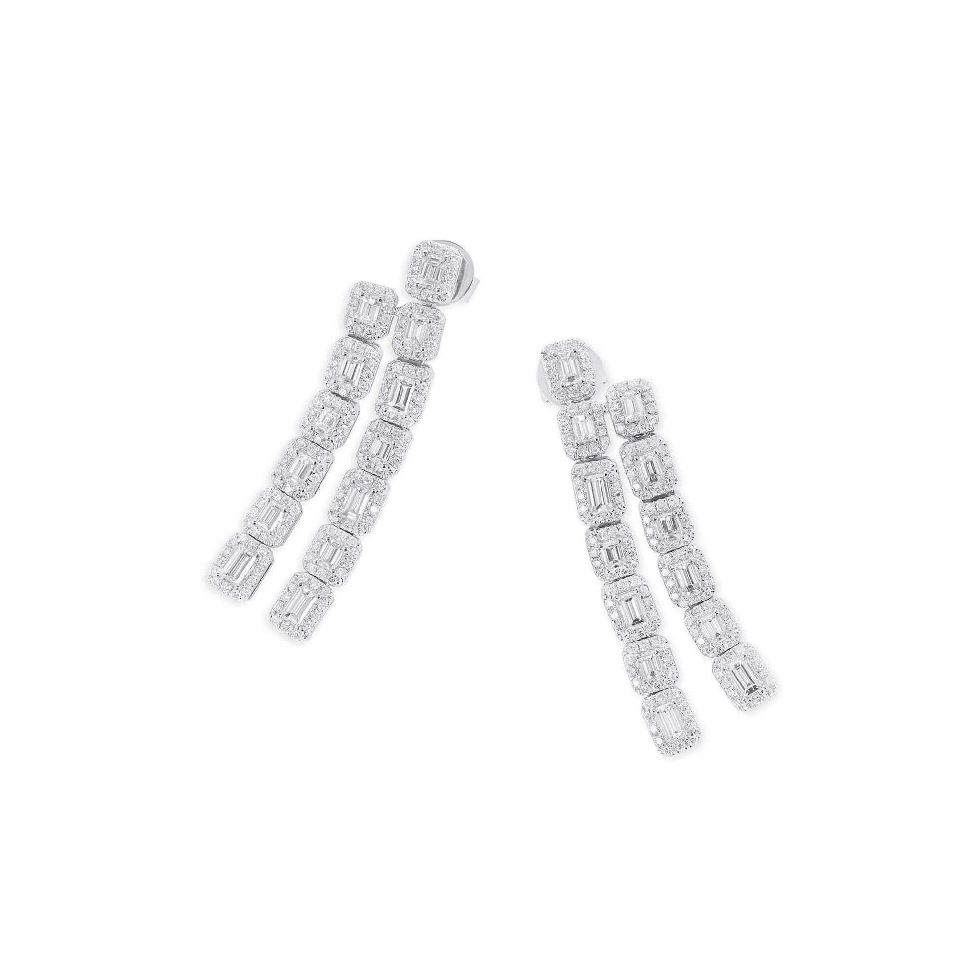 White Diamond Earrings, 3.05 Ct. TW, Baguette shape