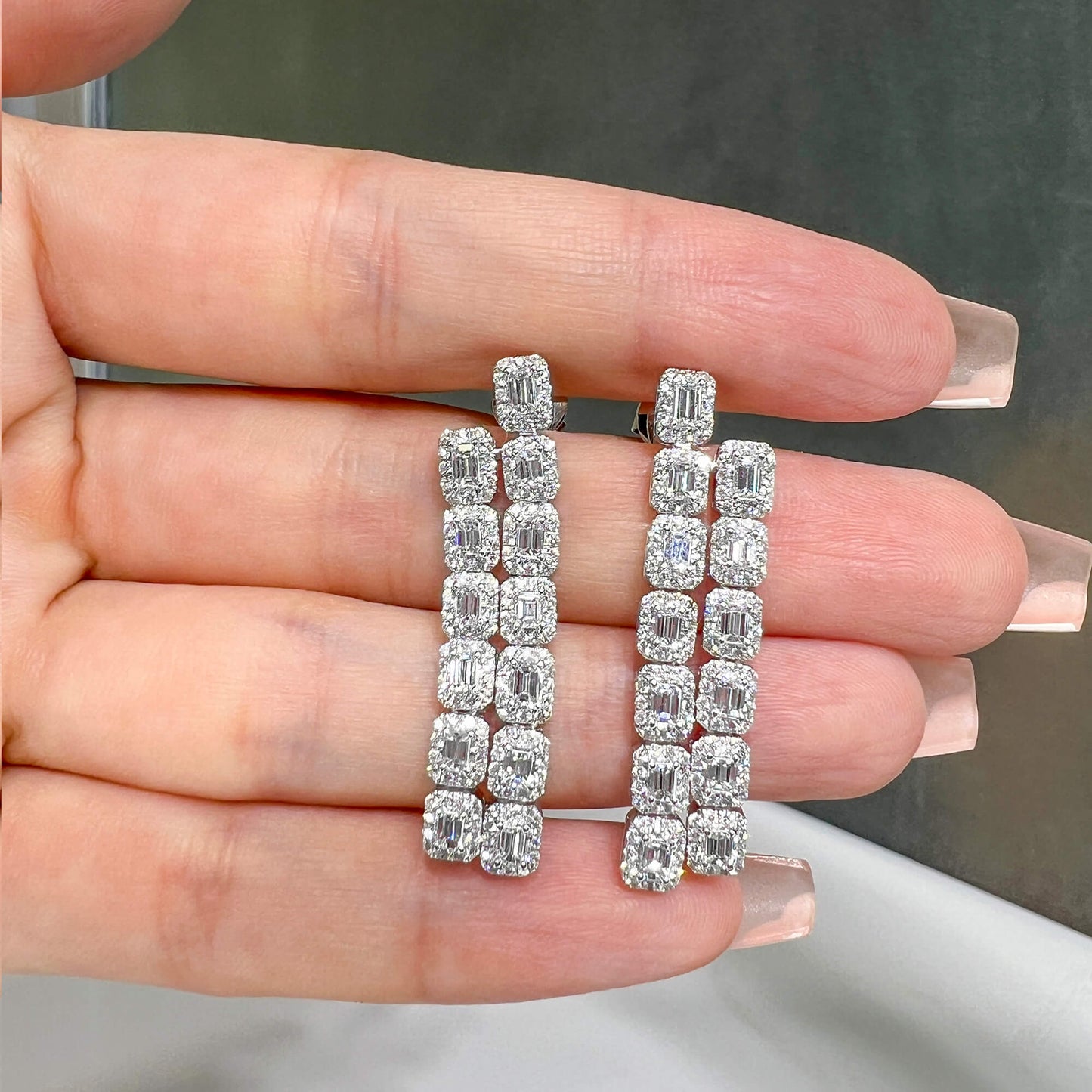 White Diamond Earrings, 3.05 Ct. TW, Baguette shape