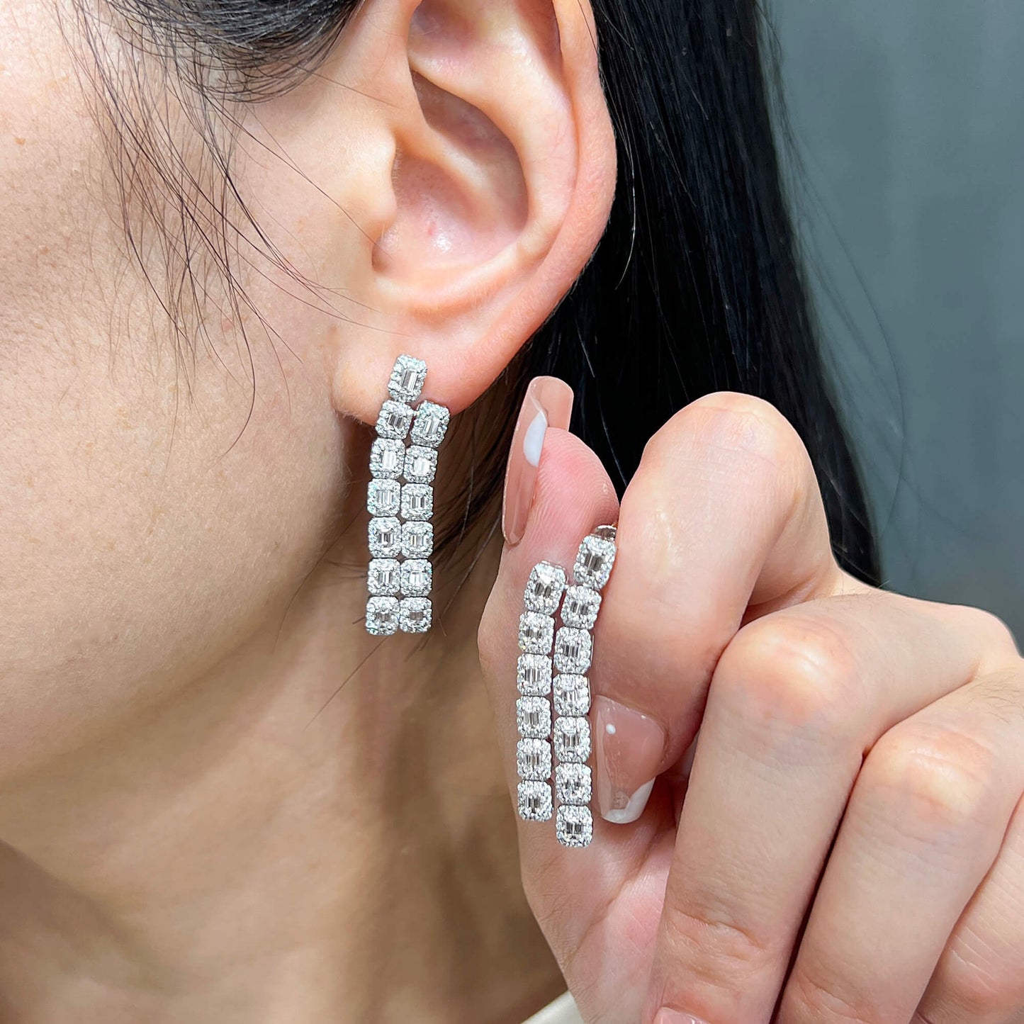 White Diamond Earrings, 3.05 Ct. TW, Baguette shape