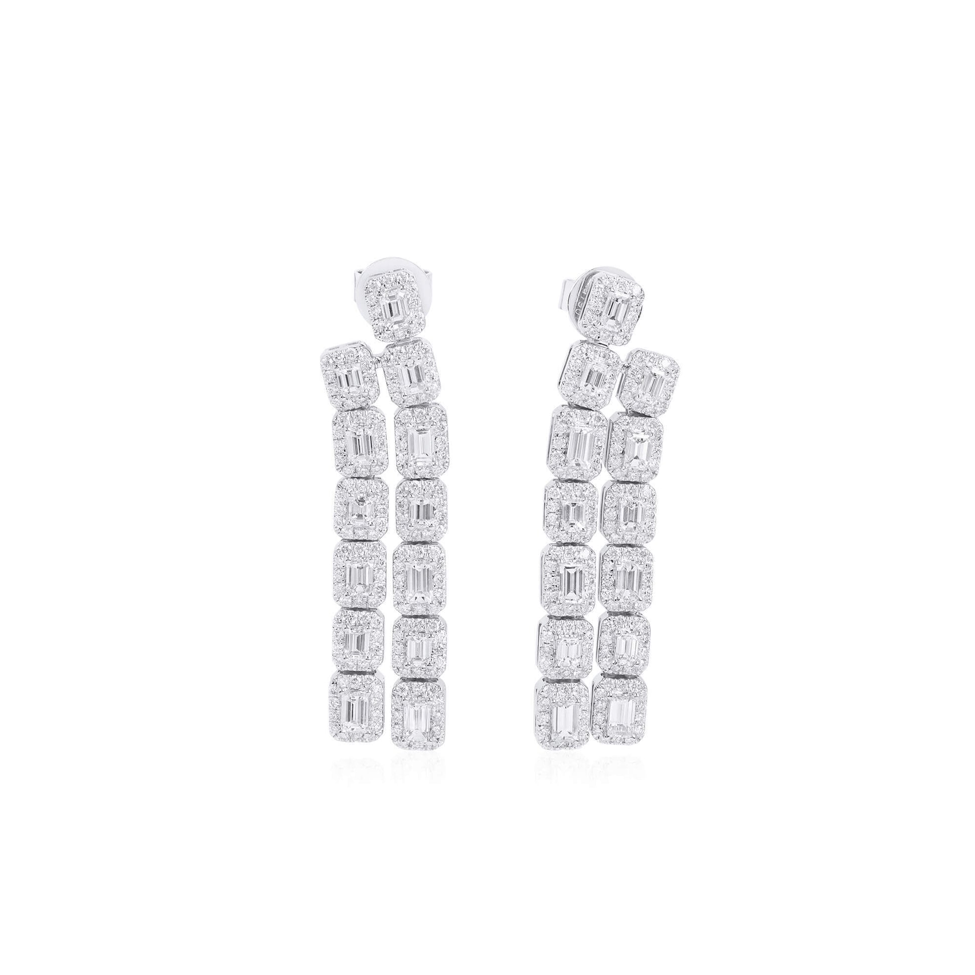 White Diamond Earrings, 3.05 Ct. TW, Baguette shape