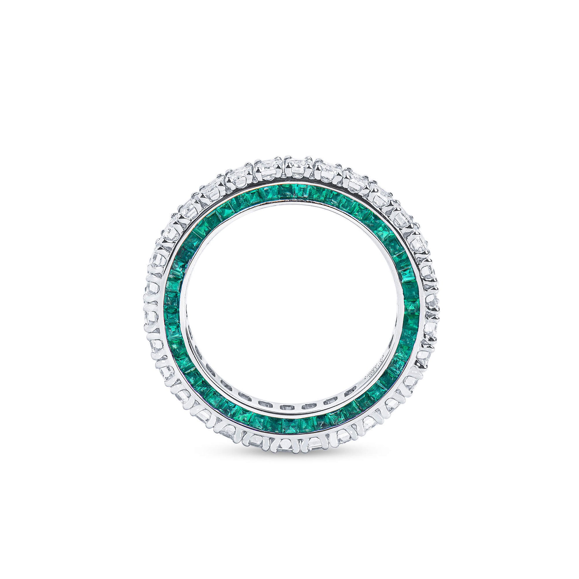 White Diamond & Emerald Eternity Band Ring, 3.03 Ct. (5.37 Ct. TW), Emerald Shape