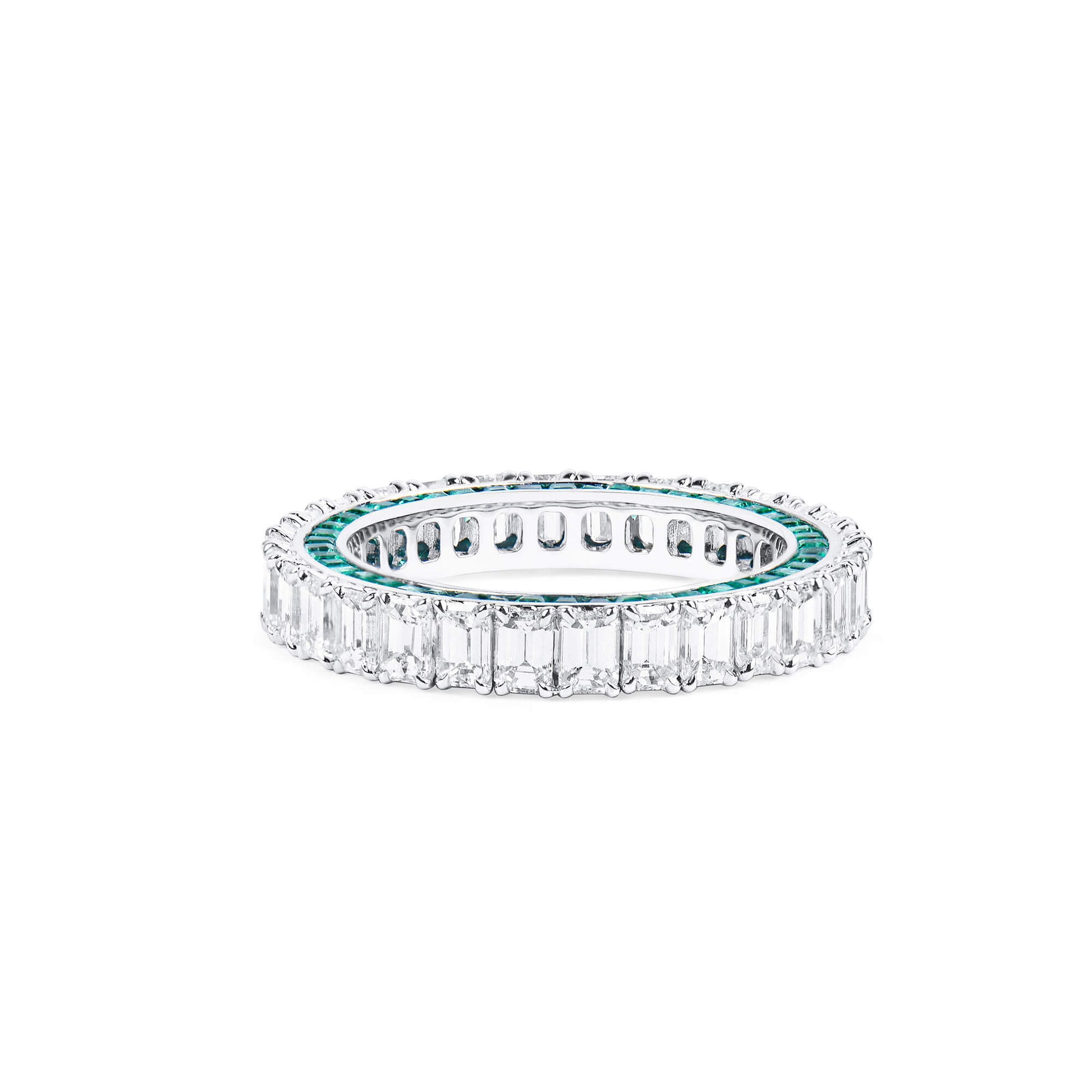 White Diamond & Emerald Eternity Band Ring, 3.03 Ct. (5.37 Ct. TW), Emerald Shape