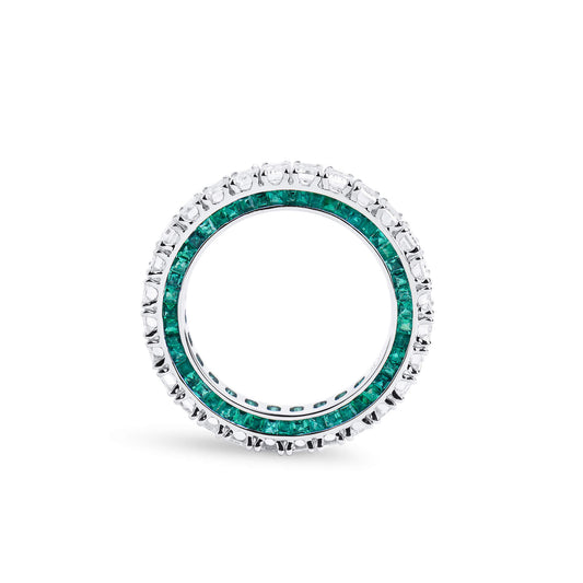 White Diamond & Emerald Eternity Band Ring, 4.11 Ct. (6.46 Ct. TW), Emerald Shape