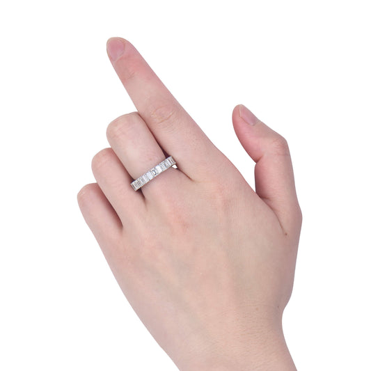 White Diamond & Emerald Eternity Band Ring, 4.11 Ct. (6.46 Ct. TW), Emerald Shape