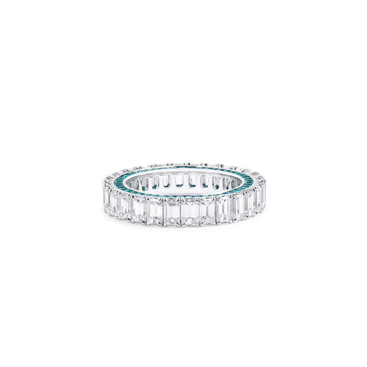 White Diamond & Emerald Eternity Band Ring, 4.11 Ct. (6.46 Ct. TW), Emerald Shape