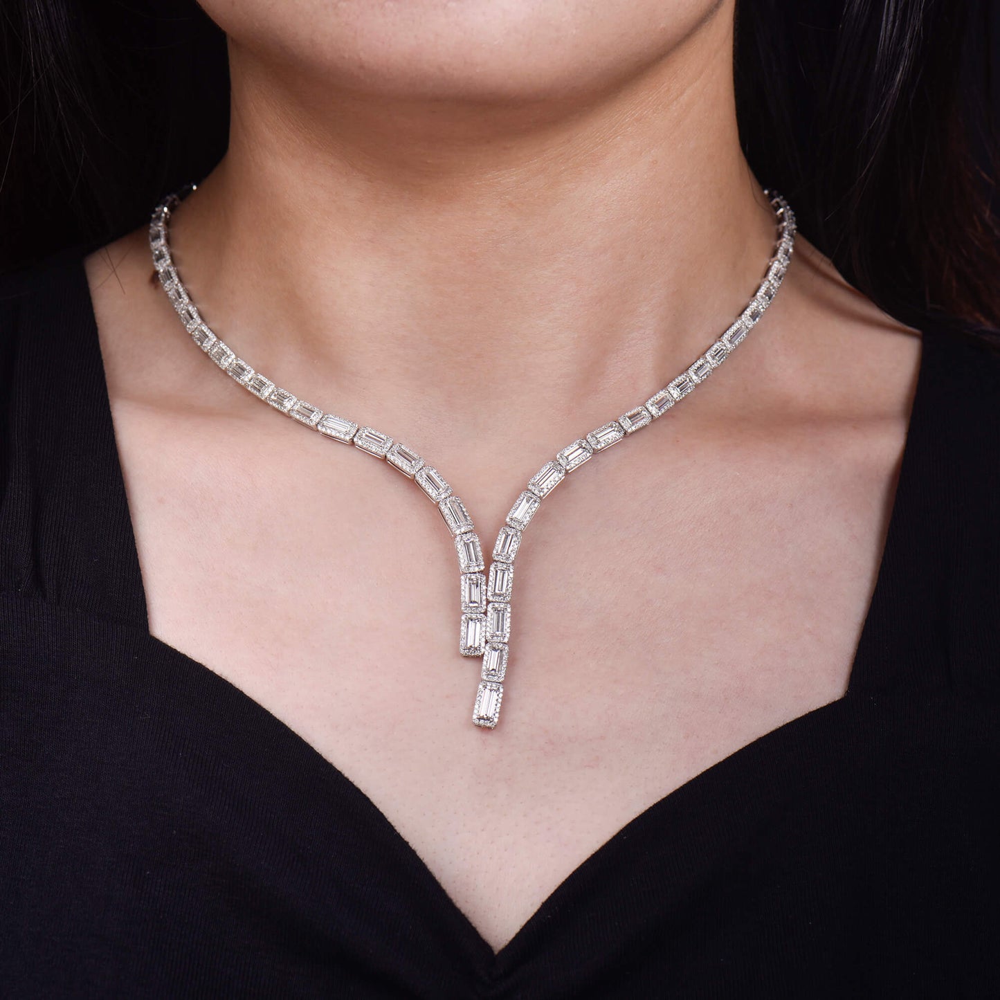 White Diamond Necklace, 12.58 Ct. TW, Baguette shape