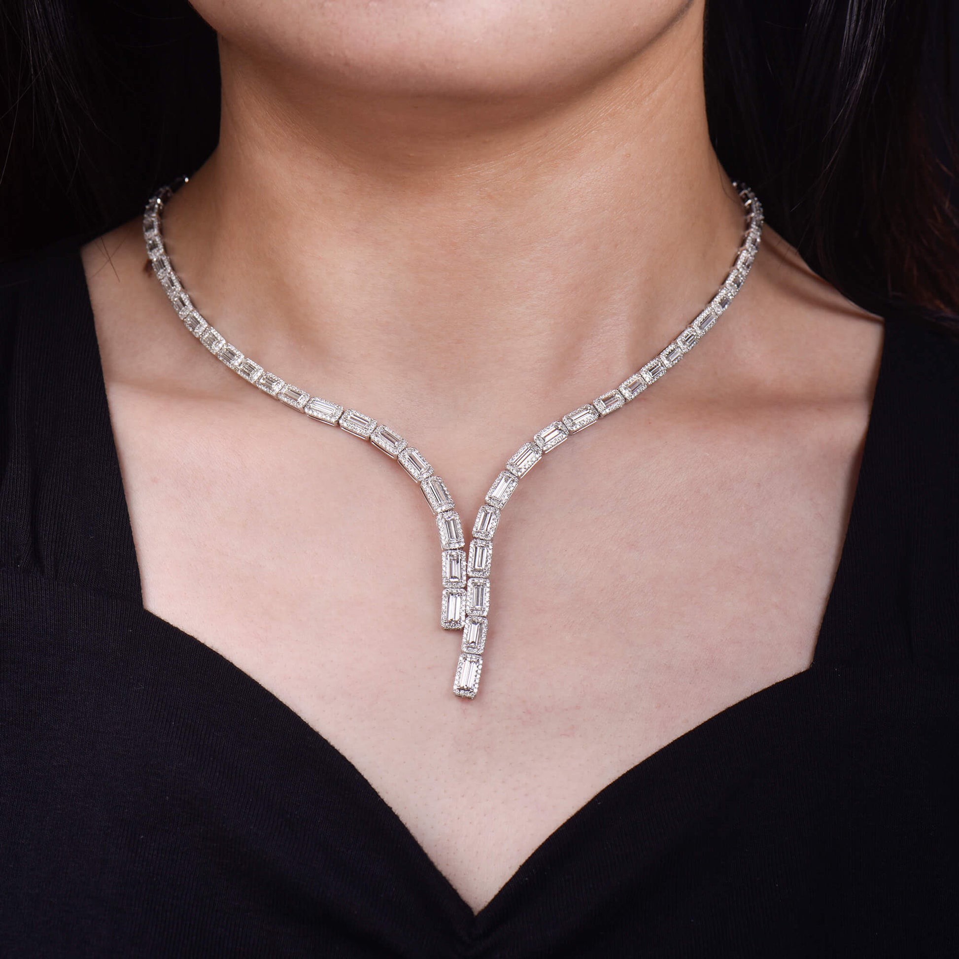 White Diamond Necklace, 12.58 Ct. TW, Baguette shape