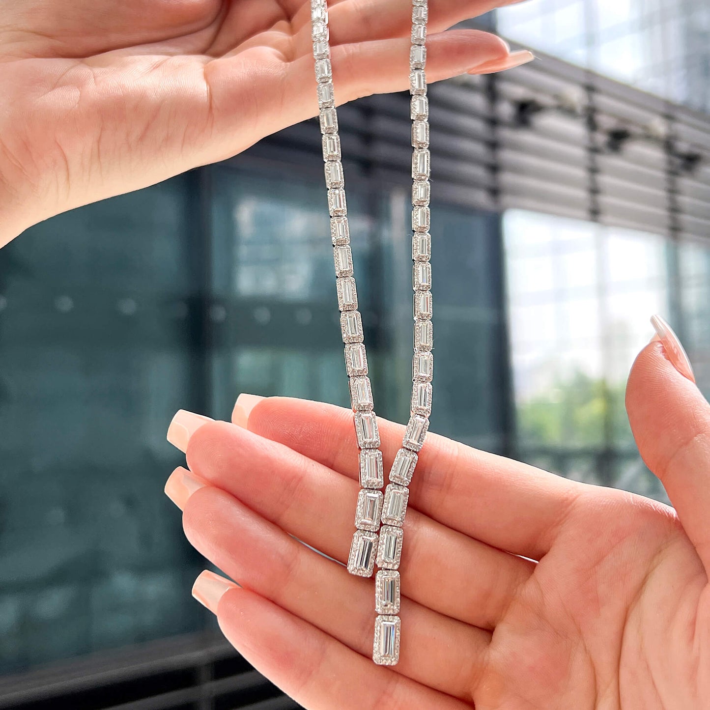 White Diamond Necklace, 12.58 Ct. TW, Baguette shape