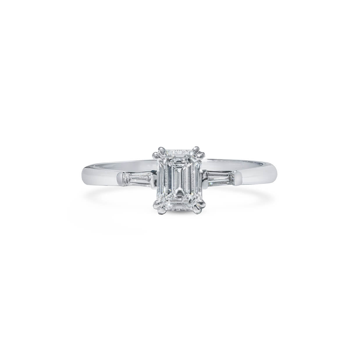 White Diamond Ring, 0.78 Ct. TW, Emerald Shape, GIA Certified