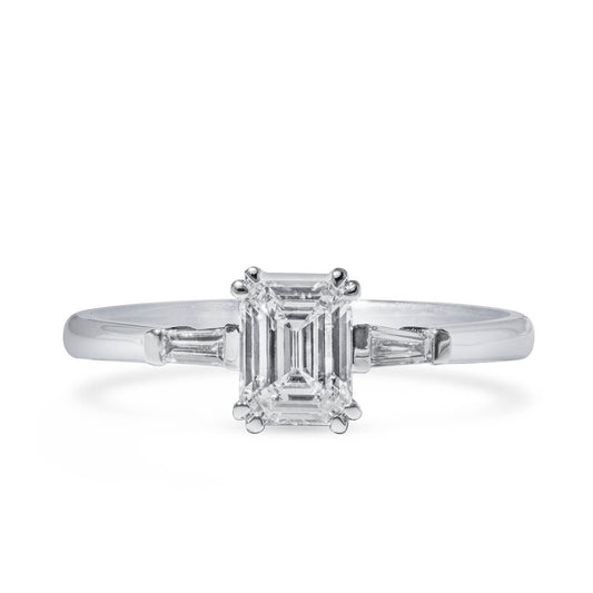 White Diamond Ring, 0.87 Ct. TW, Emerald Shape, GIA Certified