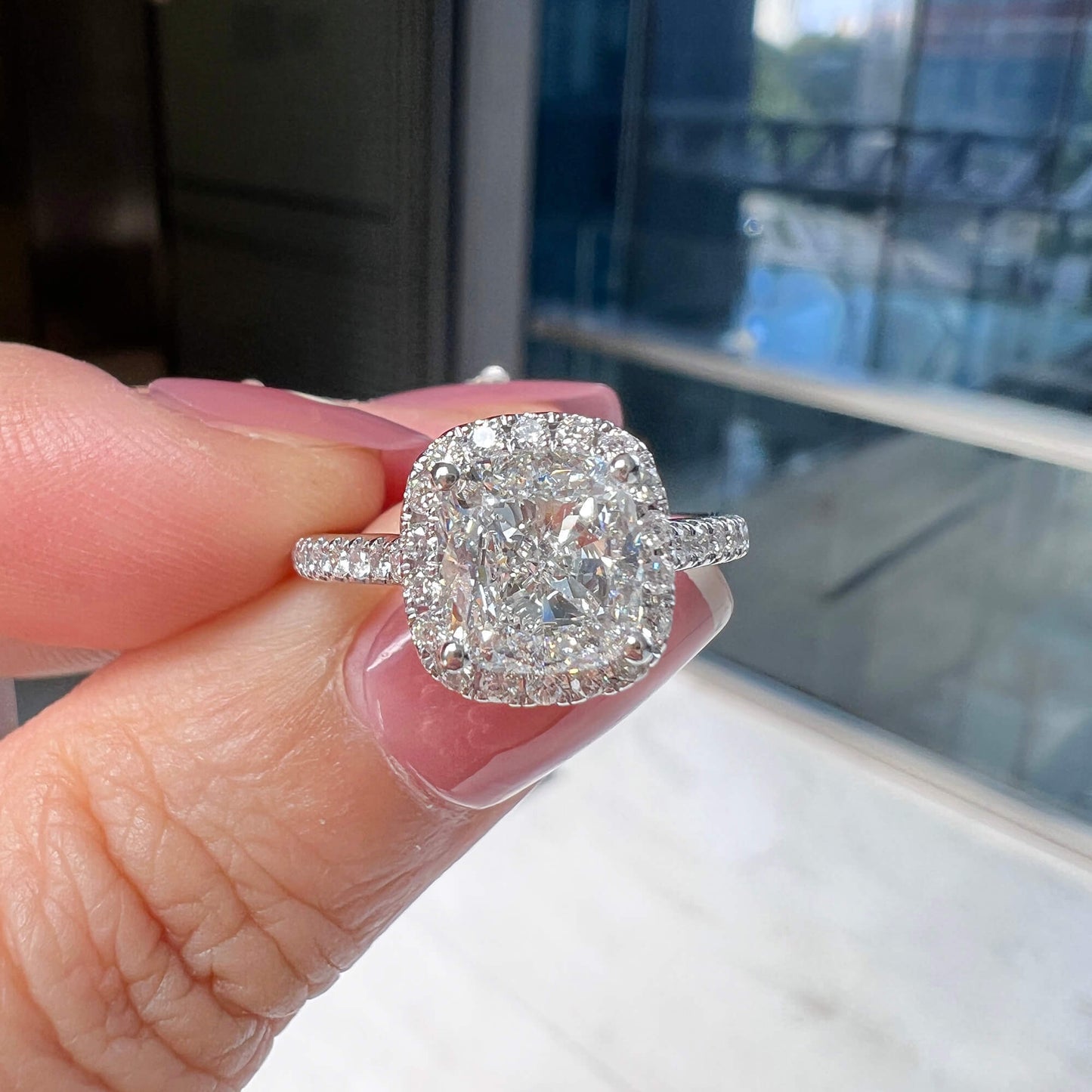 White Diamond Ring, 2.32 Ct. TW, Cushion Shape, GIA Certified