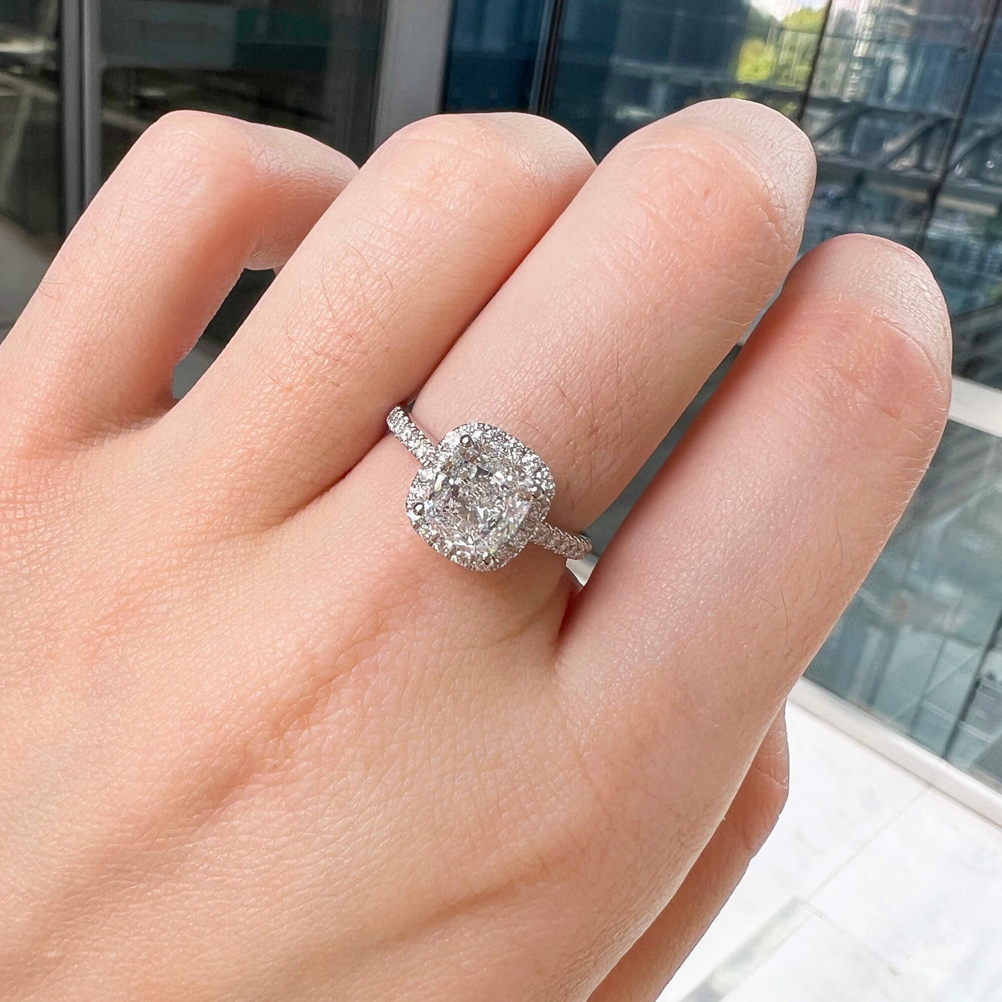 White Diamond Ring, 2.32 Ct. TW, Cushion Shape, GIA Certified
