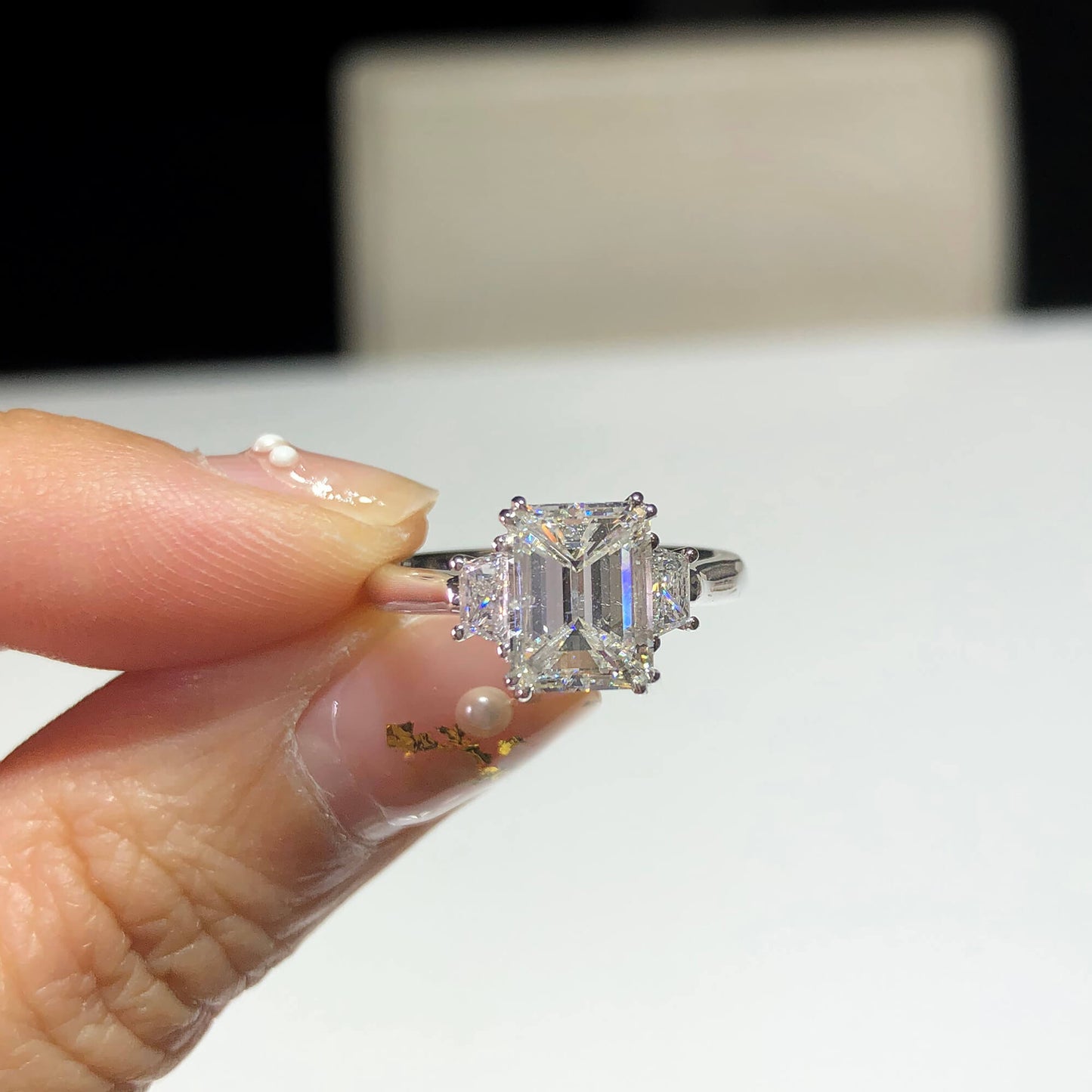 White Diamond Ring, 2.32 Ct. TW, Emerald Shape, GIA Certified