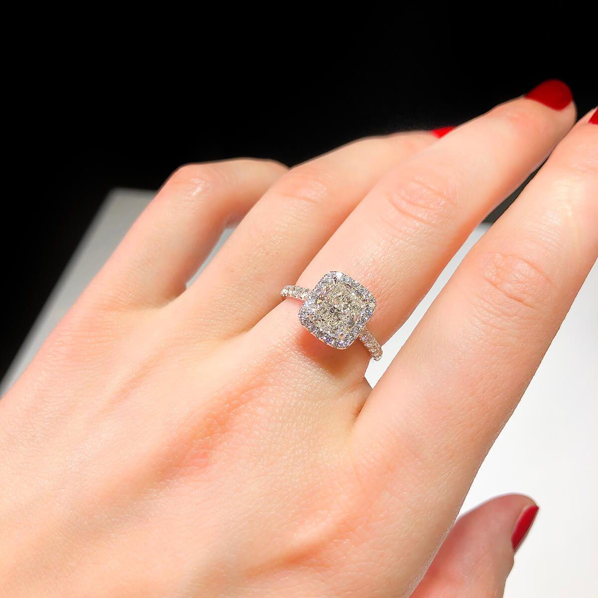 White Diamond Ring, 2.54 Ct. TW, Cushion Shape, GIA Certified