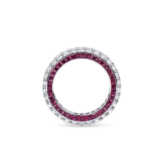 White Diamond & Ruby Eternity Band Ring, 3.69 Ct. (6.24 Ct. TW), Emerald Shape