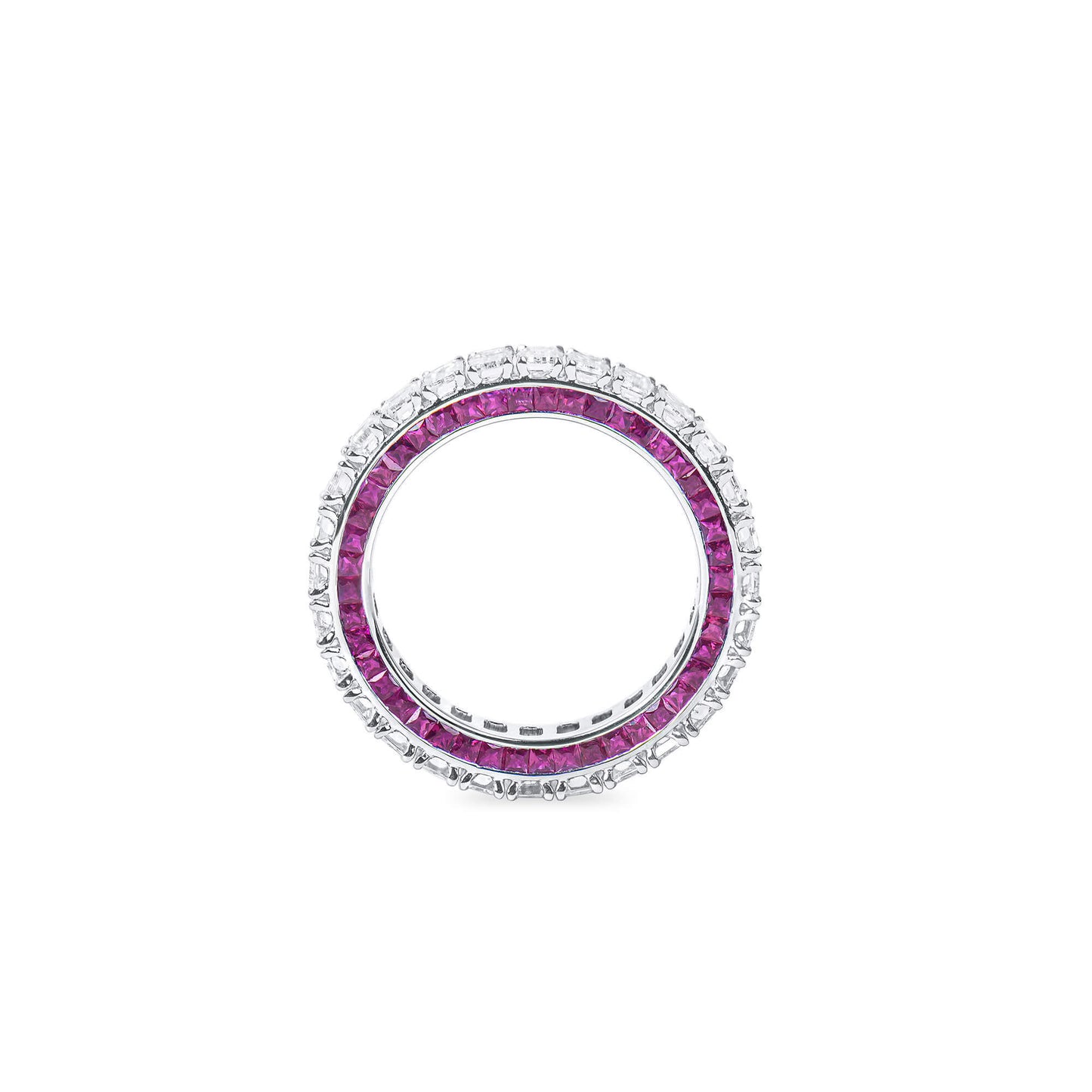 White Diamond & Ruby Eternity Band Ring, 3.78 Ct. (6.46 Ct. TW), Emerald Shape