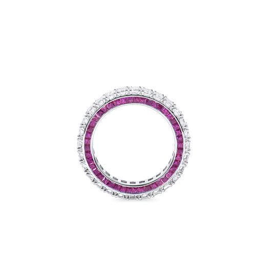 White Diamond & Ruby Eternity Band Ring, 3.78 Ct. (6.46 Ct. TW), Emerald Shape