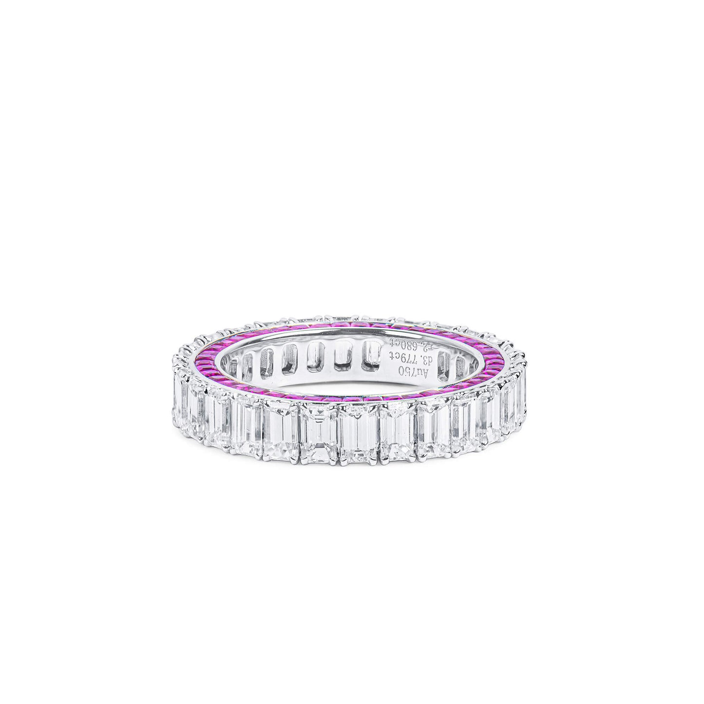 White Diamond & Ruby Eternity Band Ring, 3.78 Ct. (6.46 Ct. TW), Emerald Shape