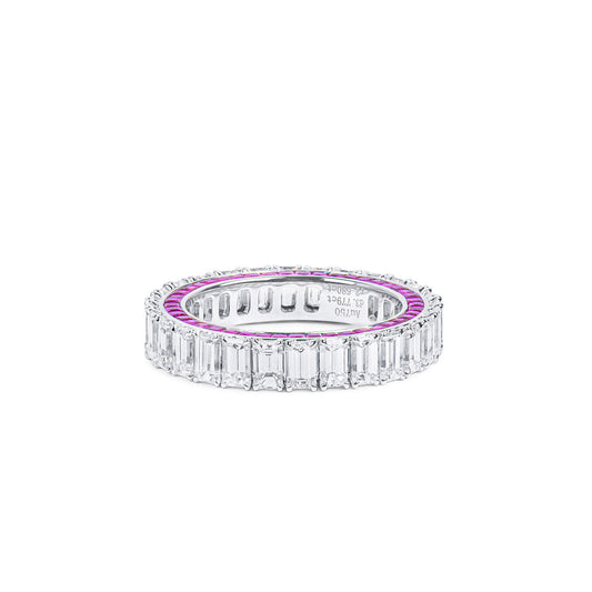 White Diamond & Ruby Eternity Band Ring, 3.78 Ct. (6.46 Ct. TW), Emerald Shape