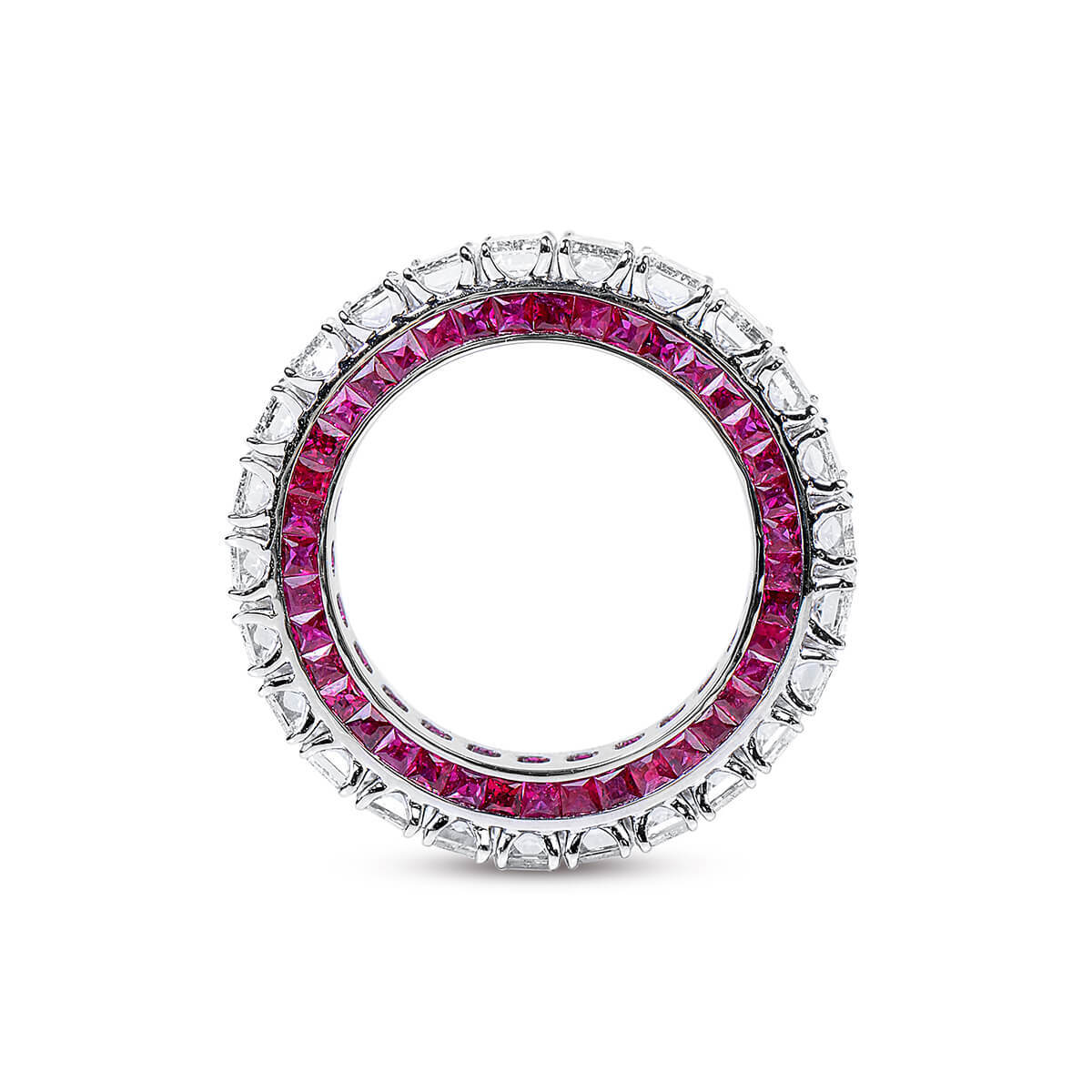 White Diamond & Ruby Eternity Band Ring, 6.74 Ct. (8.86 Ct. TW), Emerald Shape