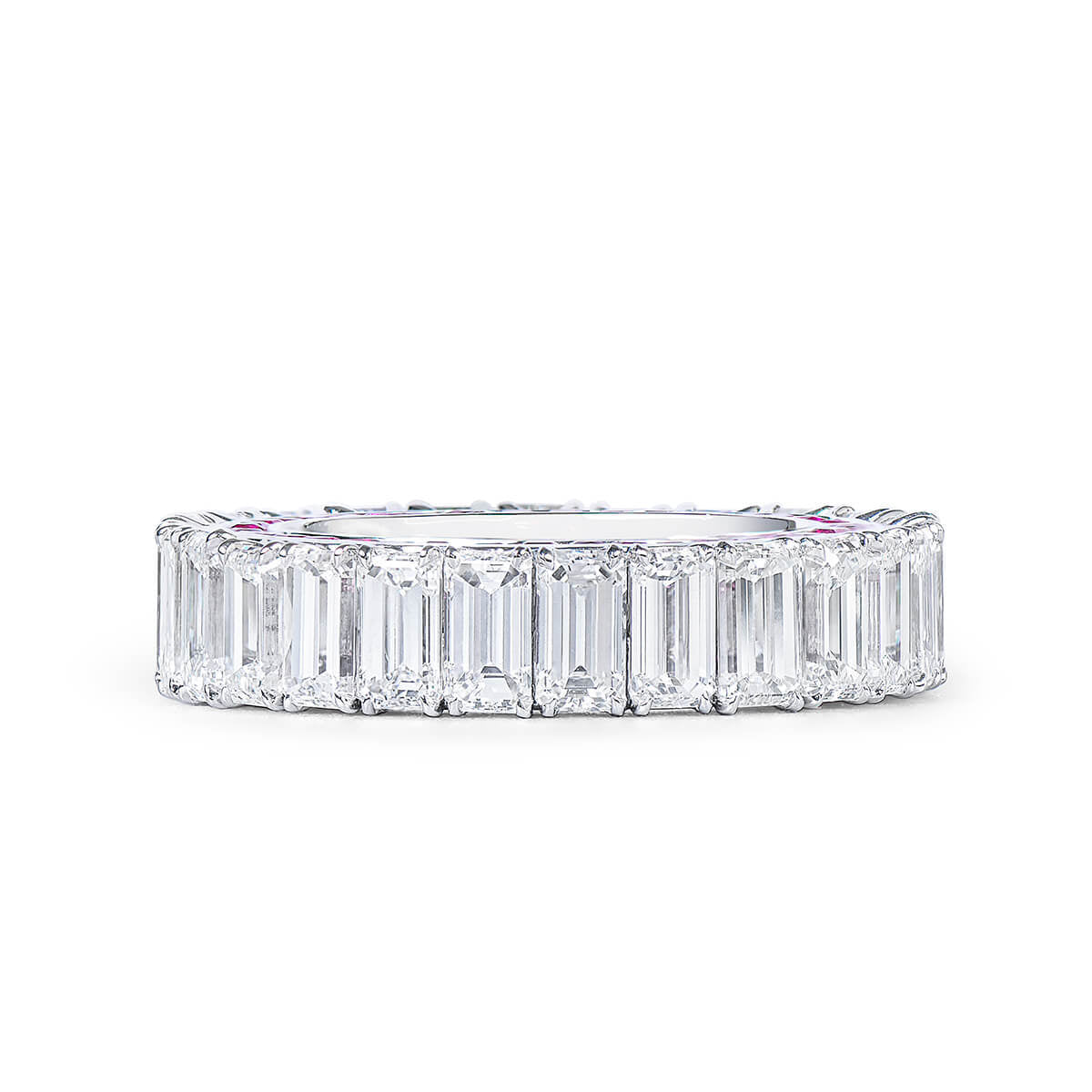 White Diamond & Ruby Eternity Band Ring, 6.74 Ct. (8.86 Ct. TW), Emerald Shape