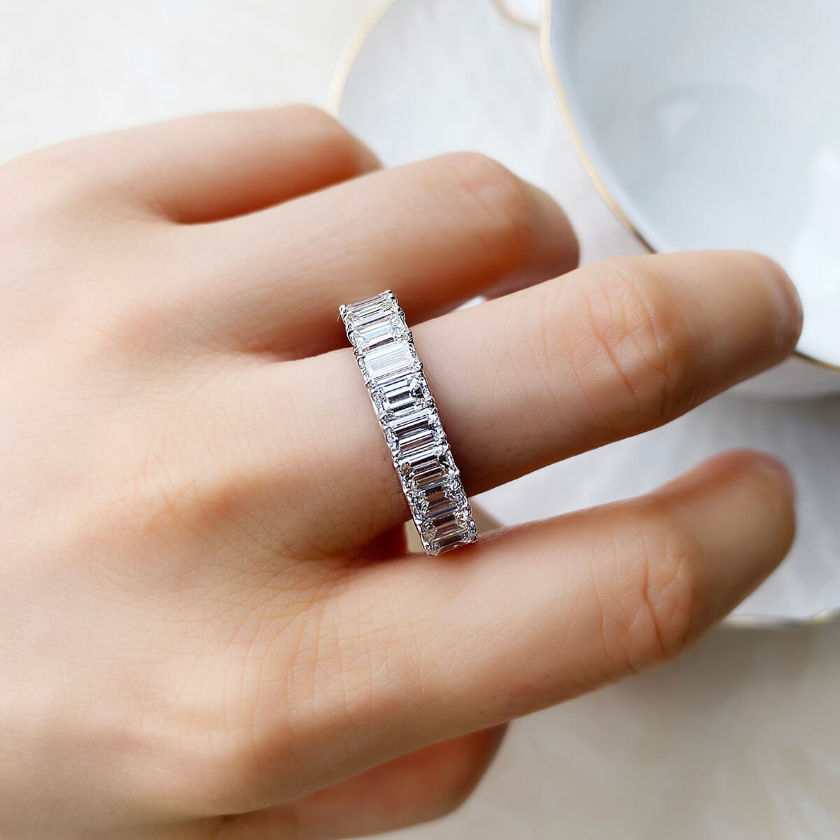 White Diamond & Ruby Eternity Band Ring, 6.74 Ct. (8.86 Ct. TW), Emerald Shape