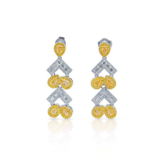 Yellow and White Diamond Earrings, 2.74 Ct. (4.58 Ct. TW), Multishape