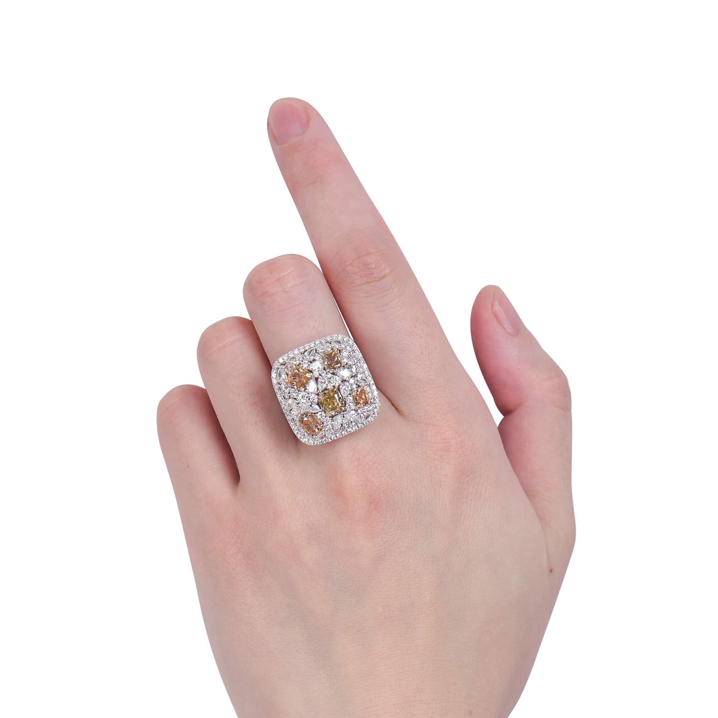 Yellow and White Diamond Ring, 6.39 CT. TW, Multishape