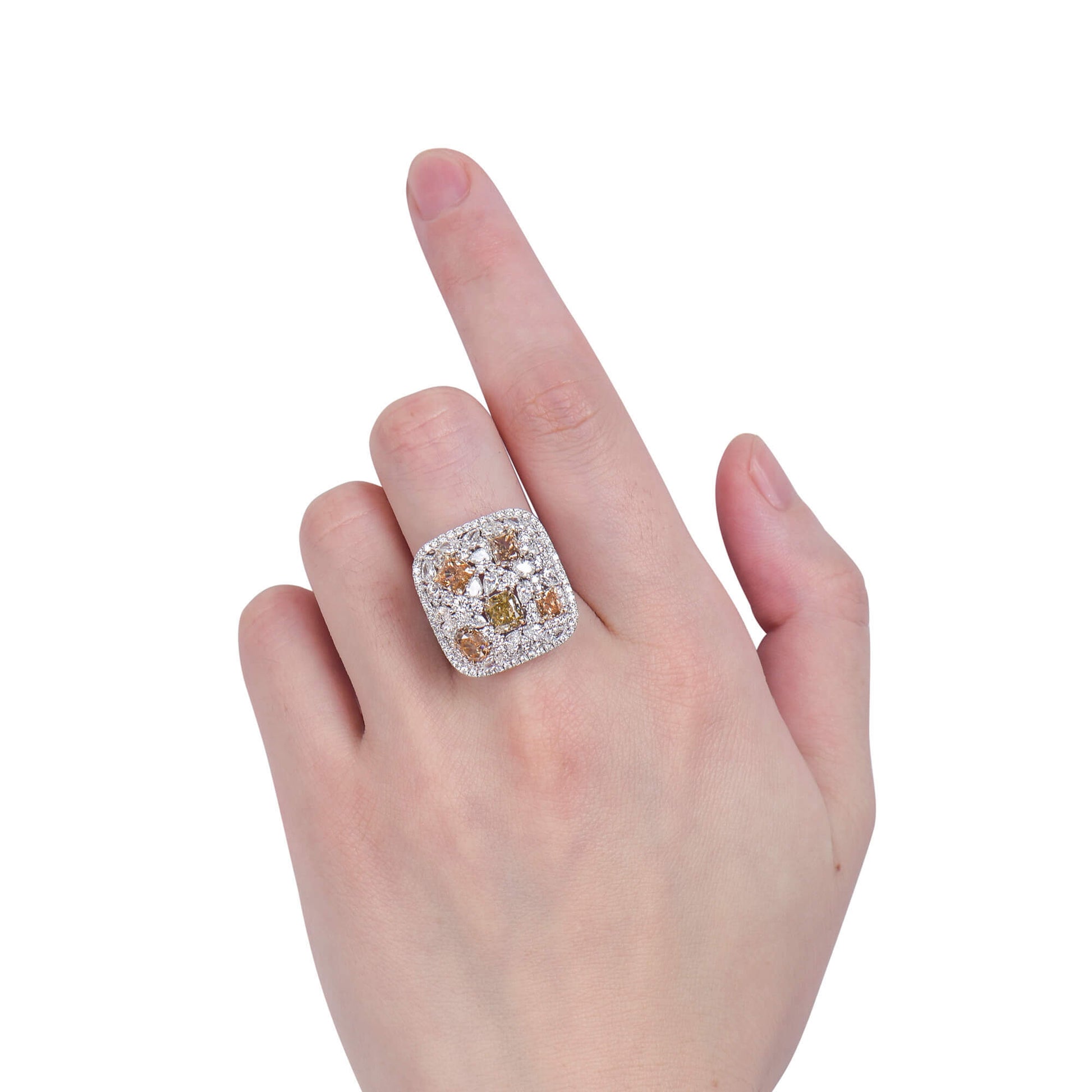 Yellow and White Diamond Ring,  6.39  CT. TW, Multishape