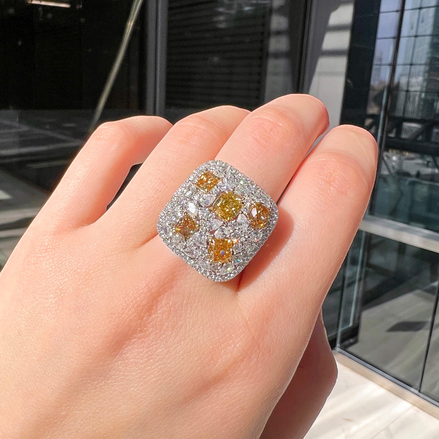 Yellow and White Diamond Ring, 6.39 CT. TW, Multishape