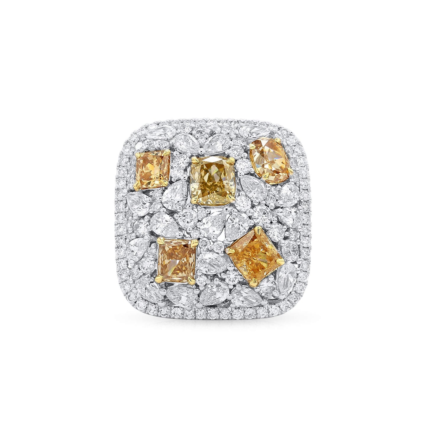 Yellow and White Diamond Ring, 6.39 CT. TW, Multishape
