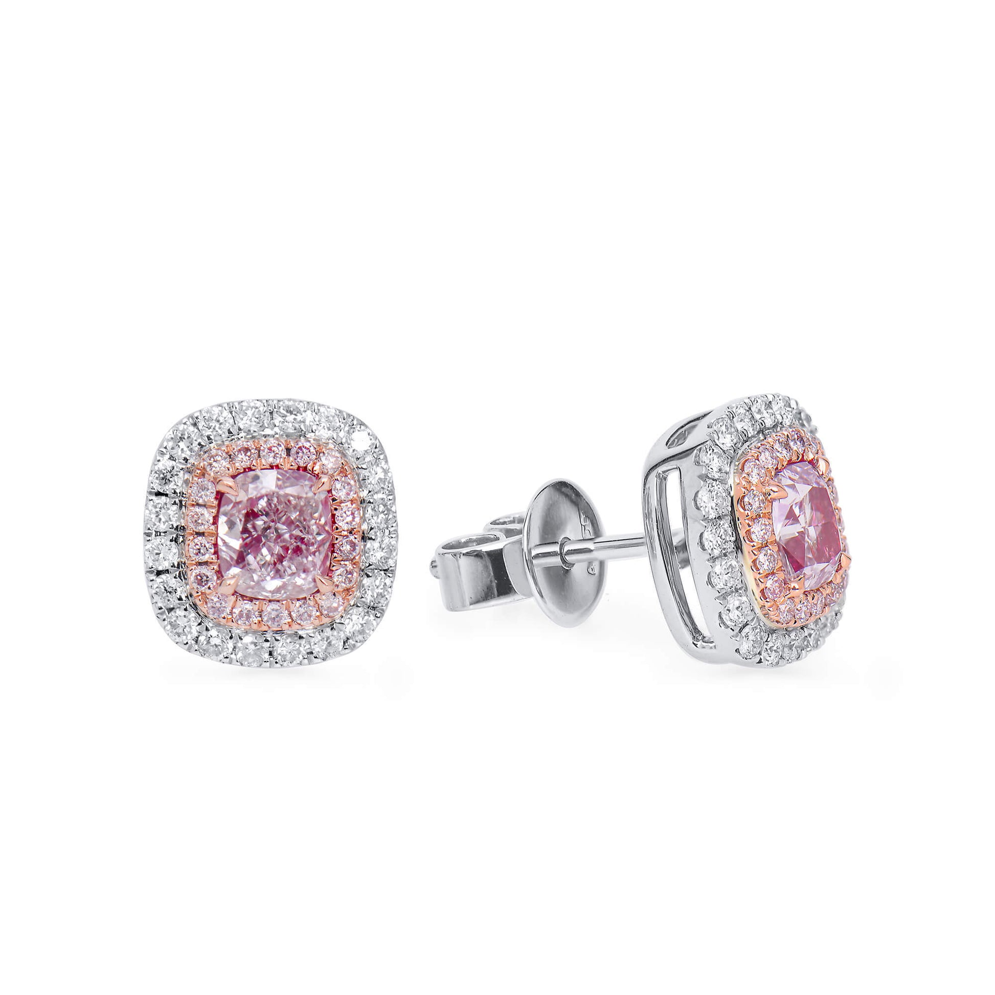Very Light Pink Diamond Earrings, 0.99 Ct. TW, Cushion shape, GIA Certified