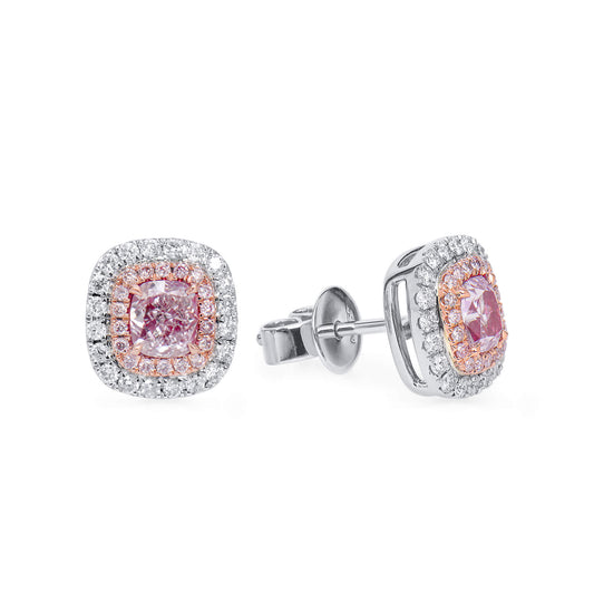 Very Light Pink Diamond Earrings, 0.99 Ct. TW, Cushion shape, GIA Certified