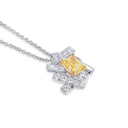 Fancy Yellow Diamond Pendant, 4.55 Ct. TW, Cushion shape, GIA Certified