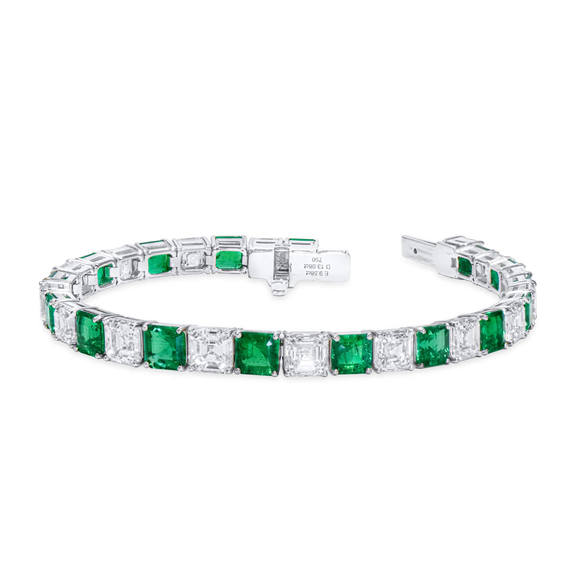 Natural Colombian Emerald And Diamond Bracelet, 18K White Gold, 22.66 Ct. TW