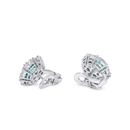Natural Paraiba & Diamond Stud Earrings, 18K White Gold, Cushion Shape, 4.98 Ct. TW